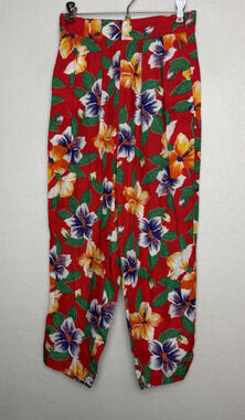 Gap Vintage 90s Women's Red Hawaiian Tropical Floral Ankle Pants Size XS